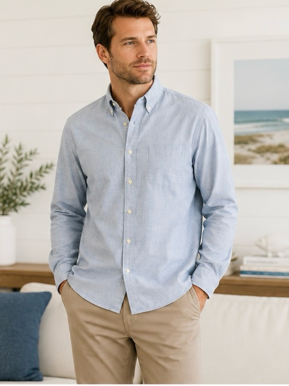 NWT Jachs New York Heritage Chambray Button Down Shirt Men’s L Light Blue Cotton